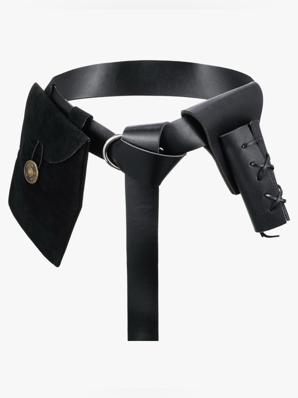 Black Leather D-Ring Belt with Matching Pouch